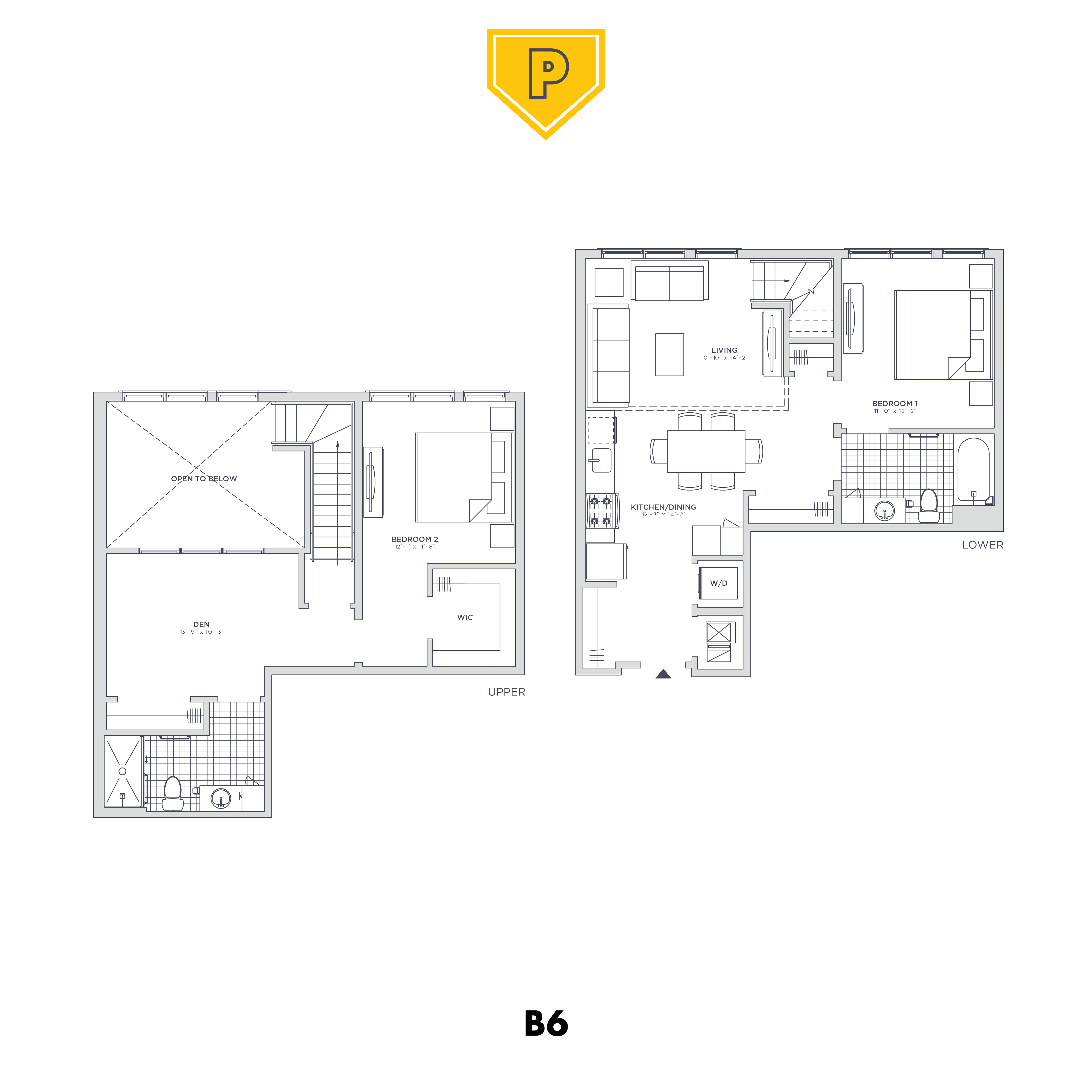 Floor plan for 2 beds, 2 baths, 1228 sqft